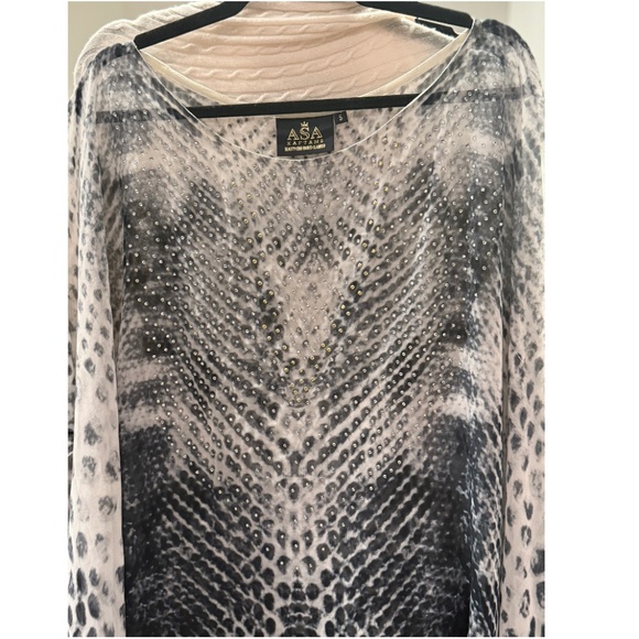 ASA Kaftan - blues/greys/black with crystals - elegant lightweight kaftan O/S - Picture 3 of 12